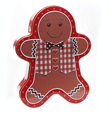 Powerhaus24 - Boîte métallique bonhomme en pain d’épices - Pour biscuits et cookies - 25 x 19 cm - Qualité alimentaire - Édition de Noël, avec recette PH24