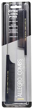 Allegro XL Pintail Rat Tail & Parting Combs - Metal Tail Foiling & Pin Combs (2 Pc., BLACK)