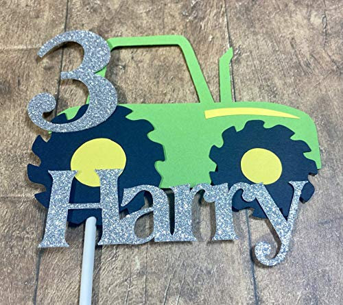 Farm Tractor Birthday Cake Topper With Glitter Name & Age On- Available In Choice of Colours