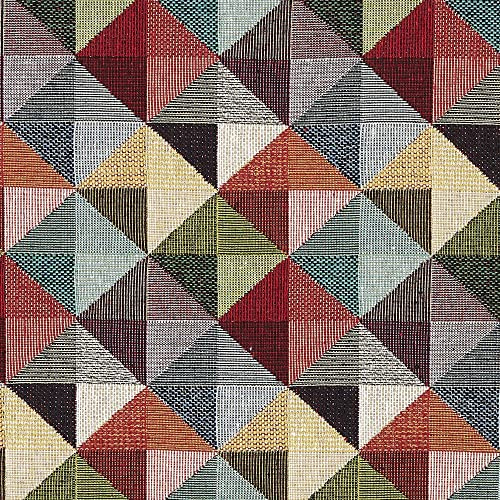 Kt KILOtela - Polsterstoff, Möbelstoff, Jacquard Gobelin, Dekostoff, Modische Accessoires, Tischdecke, Vorhang, 100 cm Länge x 280 cm Breite, Dreiecke, Groß - Rot, Grün, Schwarz, 1 Metre
