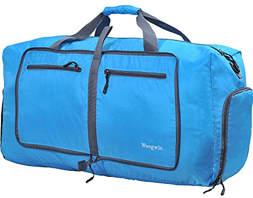 Woogwin Reisetasche, groß, faltbar, wasserdicht, Übernachtungstasche, für Strand, Schwimmen, Pool, Sport, Fitnessstudio, 60 l, Blau, Big Size, Große Reisetaschen
