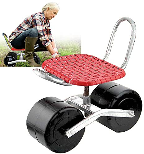 YAOYAOO Rollsitz für Gartenarbeit, Fahrbarer Gartensitz Gartengeräte, Rollsitz Gartenhocker mit Rollen, Höhenverstellbarer 360 ° Drehbarer Sitz, Tragbar Rollbarer Sitz Gartenhocker