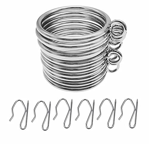 20PCS 45MM Silver Metal Curtain Ring with Eyelet and 20pcs Metal Drapery Pin Hooks for Pencil Pleat Curtain