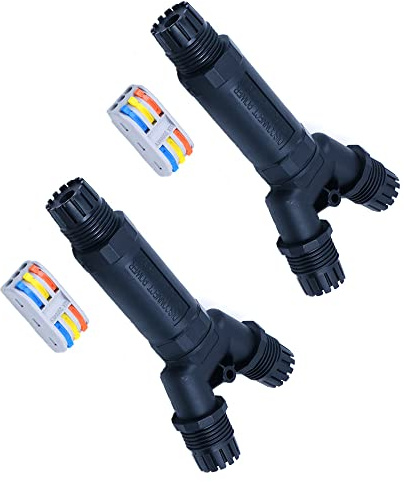 ZONADAH Pack of 2 Y-Type 3-Way IP68 Waterproof Electrical Cable Wire Connector M25 450V 32A 3 Pin 9-12mm 4M Depth