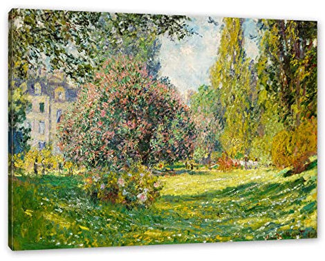 Pixxprint Claude Monet - Landschaft am Park Monceau, Weiß, Größe: 80x60cm, Leinwandbild, fertig gespannt, Wandbild, Dekoration, Kunstdruck, kein Poster