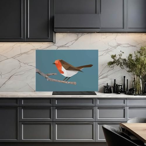 banjado Küchenrückwand Glas ohne Bohren 120x80cm – Glasrückwand Küche mit Motiv Vogel Poligon/Spritzschutz Küchenrückwand Glas/selbstklebende Küchenrückwand Platte - magnetisch & beschreibbar