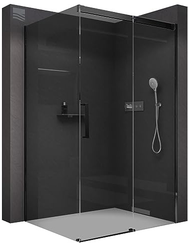 BERNSTEIN Duschkabine mit Schiebetür Eckdusche DX906 FLEX Schwarz matt - Dusche Schiebetür x Breite: 170x100cm Graues Duschglas aus 8mm ESG Klarglas mit NANO-Beschichtung