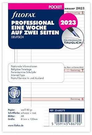Filofax Pocket Professional 1 Woche auf 2 Seiten (deutsch)2023