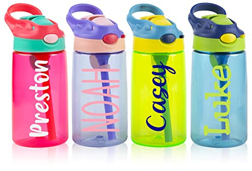 Mostop Bouteilles d'eau personnalisées pour enfants, 473,6 g, bouteille d'eau de sport avec paille pour enfants, filles, garçons, école