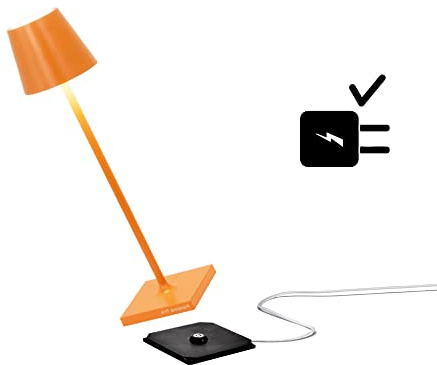 Zafferano Poldina Pro Micro Kabellose LED-Tischlampe Wiederaufladbar 2200-2700-3000K, IP65 Innen/Außeneinsatz, Lange Lebensdauer, Aluminium, H27.5cm mit Mehrfach-USB-Ladegerät (EU/UK/US) - Orange