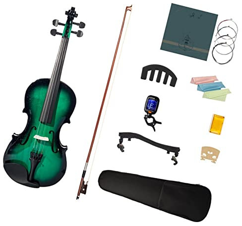 Violine Anfänger 4/4 Violine Set Mit Violine+Bogen+Steg+Saite+Kolophonium+Koffer Grün & Schwarz Gradual Color Violine Anfänger