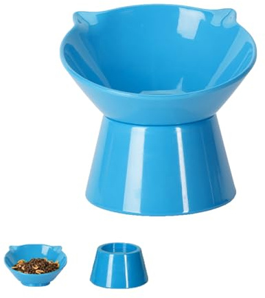 Gamelle Surélevée Inclinée à 15° pour Chat - Bols Anti-Vomissements pour Nourriture et Eau - Plats Réglables pour Protéger la Colonne Vertébrale - Bleu