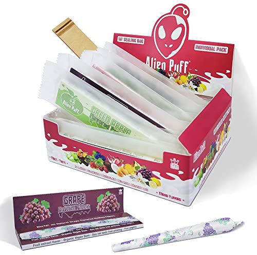 Alien Puff Flavours Long Rollenpapier, 110mm KingSizeSlim 15 Geschmacksrichtungen Zigarettenpapier mit Fruchtduft ultradünn, langsam gebrannt, natürlicher Gummi arabicum-20 packs