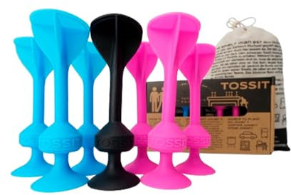 TOSSIT Spiel Saugnapf Darts, Indoor Outdoor Drinnen Draußen, Boccia, Petanque, Wurfspiel, Nachhaltig langlebig Silikon, Boden oder Wand, Starter Pack, Rosa Blau