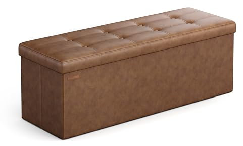 SONGMICS MAZIE Collection - Storage Ottoman Bench, 110 cm Folding Foot Rest Stool, End of Bed Bench, Easy Assembly, for Living Room, Bedroom, Entryway, Coffee Brown LSF070K20