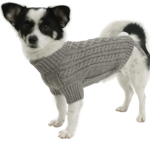 LiebeDD Hundepullover - Kuschelig Hundepulli Kleine Hunde, Rollkragen Strick Pullover Hund mit Beinschlaufe und Geschirrloch, Kleidung für Chihuahua Rehpinscher Katzen, Dog Sweater (Grau S)