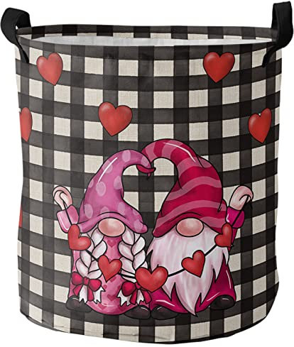 Wäschekörbe Gnome Love'S Day Buffalo Plaid Sweet Love Wäschebox Mit Griff Wäschetonne Faltbare Wäschetruhe Für Schlafzimmer Waschküche Kleidung,40X50Cm