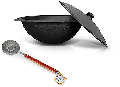 Hierro fundido Kazan Uzbeki 6L tapa de aluminio espumadera cuchara para Plov, 40 cm Uzbekistán uzbekistán olla WOK Plov плов казан Kazan horno de fuego Plov caldera