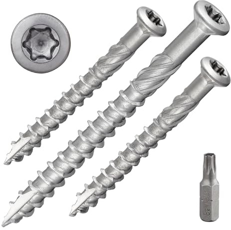 DSM – Terrassenschrauben 5 x 40 mm – Senkkopf mit Torx TX25 – 100 Stück | Edelstahl A4 – ETA-Zulassung [TrueSpec Präzision] unterkopfverstärkt, Fräsrippen, Schaftfräser, Cutspitze – inkl. 1 x S2-Bit