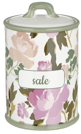 Baroni Home Barattolo Sale Decorato in Ceramica con Coperchio Ermetico, Accessorio da Cucina Colorato Resistente, Linea Rose, 11x11x17 cm