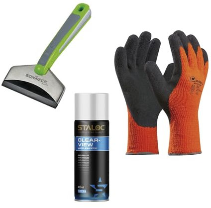 vasalat Scheibenenteiser Enteiserspray Auto 400ml + 2x Eiskratzer + Arbeitshandschuhe Winter Gr.8