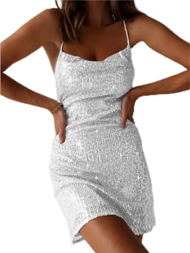 KOOLASA Frauen Pailletten-Slip-Minikleid Glitzerndes Festival-Party-Dinner-Bodycon-Kleid