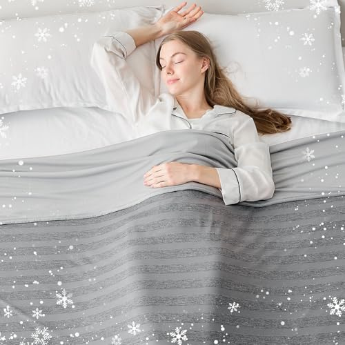 EMME Manta Refrescante de Enfriamiento, ARC-Chill Q-MAX>0.5, 230x230 cm, 2 en 1 Doble Cara - Manta Fina de Verano Ligera y Transpirable para Día, Sofá o Cama, Cubrecama Suave, Grau Gestreift