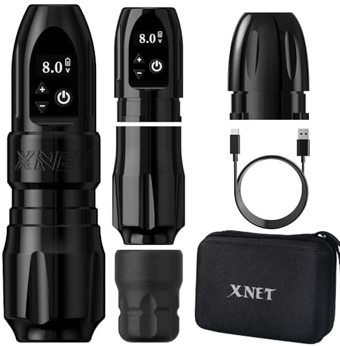 Xnet Vane - Pistola per tatuaggi, senza fili, motore brushless, barra di trasmissione diritta, 2400 mAh e batterie extra da 1800 mAh, penna rotativa con display digitale per tatuatori professionisti e