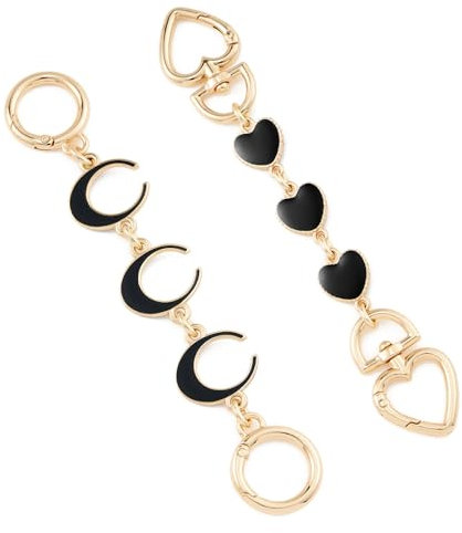 ZOOEASS Taschenverlängerung, Kette, Geldbörsenriemenverlängerung für Crossbody-Taschen, Charms, Damen, Geldbörsenriemen, Ersatzhandtaschen-Dekoration, Zubehör (Herz Mond (schwarz))