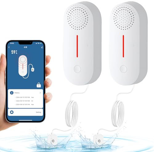 DAYTECH TUYA WiFi Smart Wassermelder Leck Detektor Sumpfpumpe Alarm Level Sensor 2 in 1 Detektor (2er-Pack)