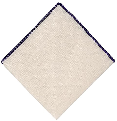 Hell Blues Cuadrado de bolsillo para hombre, lino blanco roto con borde bordado de color, accesorios para bodas, eventos formales, 24 cm x 24 cm, azul (Indigo Blue), 24 cm