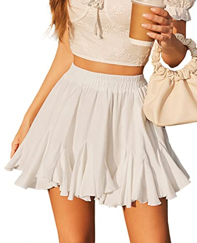 Avidlove Skirts for Women UK Mini Skirt Elastic Short Dress High Waist Ruffle Sexy Fashion Basic Pleated School Tennis Dance White S