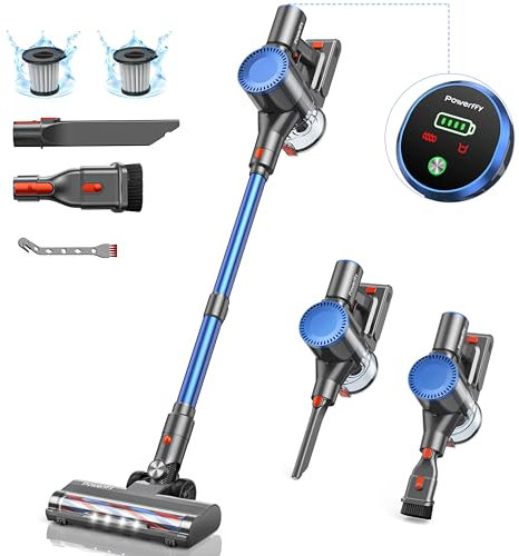 Powerffy Cordless Vacuum Cleaner 550W/45Kpa/60Min, Stick Vacuum Cleaners Cordless Powerful with Charging Dock Self-Standing Lightweight Vacuums with Anti-Tangle Brush for Carpet/Hard Floor/Pet Hair
