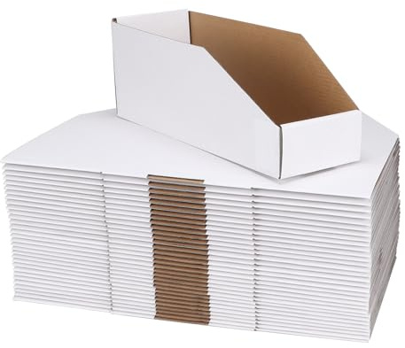 RLAVBL Cardboard Storage Boxes, 35 Pack 30.5x10.2x11.4 cm, Trapezoidal Open Top Cardboard Box for Organisation Home Locker, Closet, Shelf, Warehouse, Garage and Office