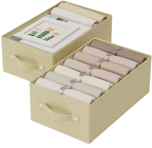 ENUMAIL Scatole di Stoccaggio Lavabile,41x25x16.5cm,Grigio e Beige,2 Pezzi | Scatole Portaoggetti Pieghevoli in Tessuto,Scatola con Supporto di Tavola PP per Ufficio,Contenitori senza Coperchio Lavabile