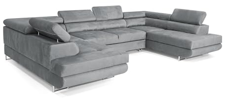 COMFORTINO FURNITURE Ecksofa mit Schlaffunktion Big PASTI U-Form, Sofa Couch mit Bettkasten, 3-Sitzer Eckcouch, Schlafsofa für Wohnzimmer, Big Sofa Couch mit Schlaffunktion (Hellgrau)