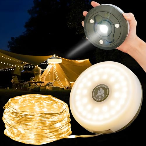 YATOSEEN Guirlande Lumineuse Pliable, 10 M Lampes de Camping D'extérieur, Étanches, Lanternes Led Portables 2000 mAh avec 8 Modes, Rechargeables par Usb, pour le Camping, Les Fêtes
