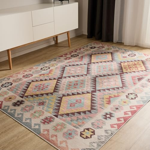 benuta Basic Waschbarer Teppich George - Multicolor 300x400 cm - Kunstfaser - Rechteckig & im Style: Kelim, Ethno-Style, Shabby Chic - Pflegeleicht für Wohnzimmer Schlafzimmer