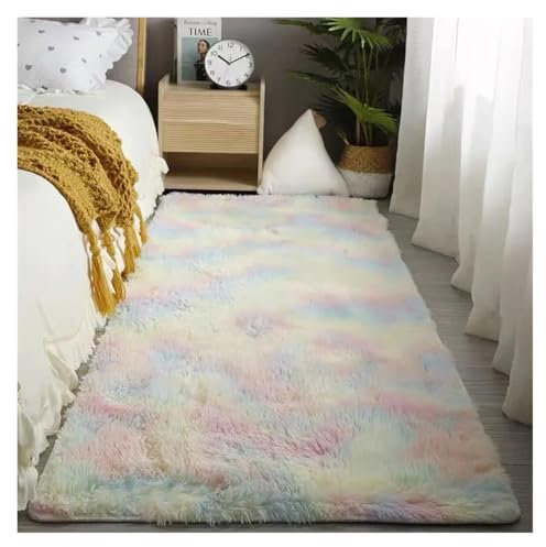 Tappeto Camera da Letto Tappeti Morbidi for Camera Da Letto Soffice, Antiscivolo Tappeto Da Comodino Morbido Peluche Shaggy Tinto In Mano, Tappeto Da Soggiorno Tinto In Mano(Rainbow,80x120cm I 31x47in