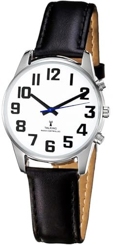 MAUJOY Orologio parlante da donna per anziani ciechi con disabilità visiva, voce forte e chiara,parla tedesco, Nero , Classico