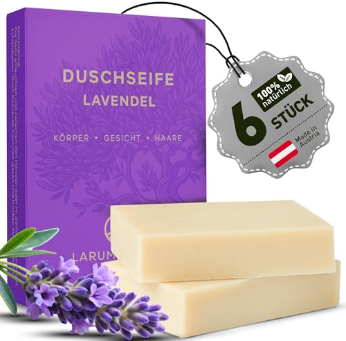larum sports feste Duschseife Frauen 3 in 1, Lavendel, 6x 85 g | Festes Shampoo, Seife Stück, 3 in 1 Haare Körper Gesicht, Naturseife, vegane Körperseife, festes Duschgel