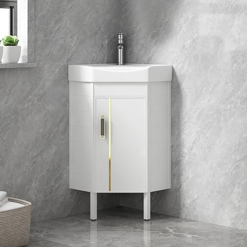 HXYhydrypd Meuble-lavabo de Salle de Bain au Sol avec Lavabo en Céramique, Lavabo d'angle, Meuble Salle de Bain avec Vasque, Meubles de Salle de Bain pour Petit Espace(38cm/15in)