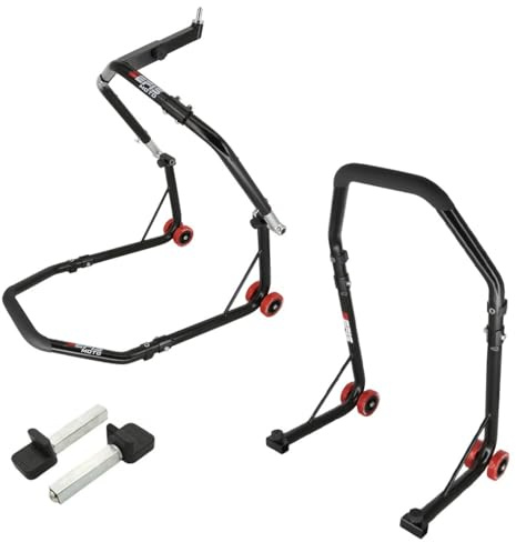 SEFIS D18 Motorradständer Set vorderer Lenkkopf und Hinterrad Motorradheber Serviceständer Front und Heck Motorrad montageständer hinten Motorrad ständer Set (Schwarz, Standard)