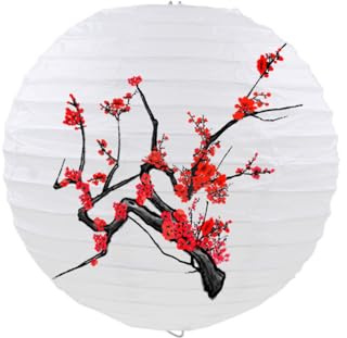 Lanterna di carta rotonda giapponese con fiori di ciliegio e prugna, 30,5 cm, per decorazione da giardino,