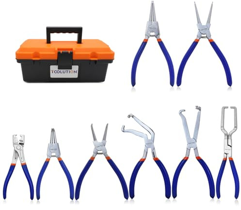 TOOLUTION 8-Piece Hose Clamp, Fuel Line, Electrical Disconnect Snap Ring Pliers Kit with Internal External Circlip Pliers, C Clip, Lock Ring Tools, Heavy Duty 45Steel, Ergonomic Non-Slip Handles