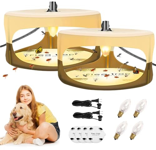 DAJASD 2 Pezzi Trappola per Pulci in Casa, Trappole per pulci per la casa, Trappola per pulci per appartamento con adesivi e lampadine, Trappola per pulci per soggiorno, cucina, camera da letto