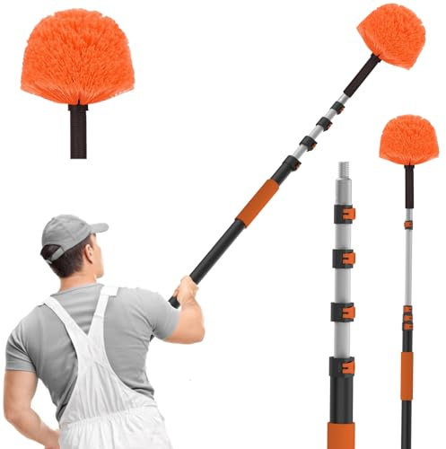 SISUPASSIE 3.6m Feather Duster Extendable, Professional Telescopic Cobweb Brush with Extra Long Handle, Washable Spider Web Cleaner for Spider Web Remover, High Ceilings and Roof