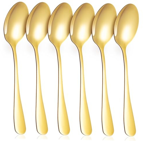 TOPPERFUN Juego De 6 Cucharas De Acero Inoxidable Punta Dorada, Resistentes y Pulidas, Cucharitas De Té y Espresso Para Hogar y Fiestas, Cocina Multifuncional
