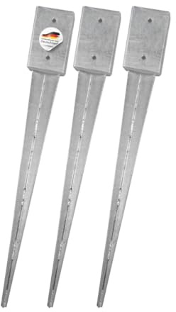 3x Bodenanker 121x121x750 mm, verzinkt, für Kanthölzer | zum Einschlagen ins Erdreich, ohne Betonieren