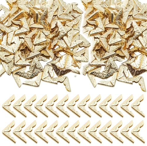 100 PCS Vintage Book Corner Protector Metal,Corner Cover for Scrapbook,Protector File Folder Corner,Decorative for Scrapbook Album Men,for Crafting Scrapbooking Photo Angle Book Cover Menus-Gold